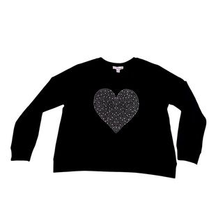 NWT Philosophy Y2K Sparkle Rhinestone Gem Heart Black Sz L Soft Stretch Pullover